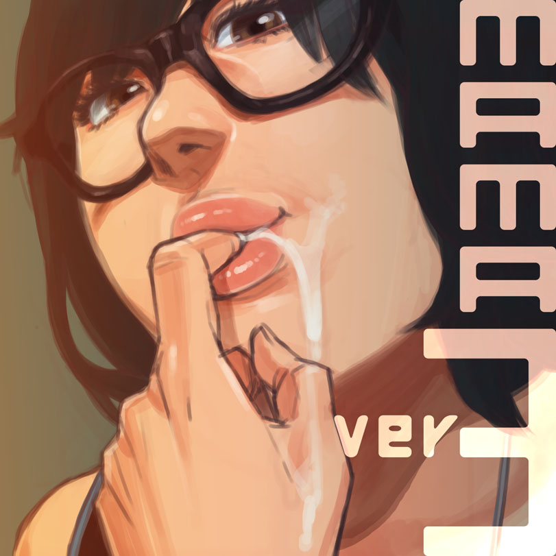 black_hair cum cum_in_mouth face finger_licking glasses hands licking lips mama_(mama_hiro) original puffy_lips solo