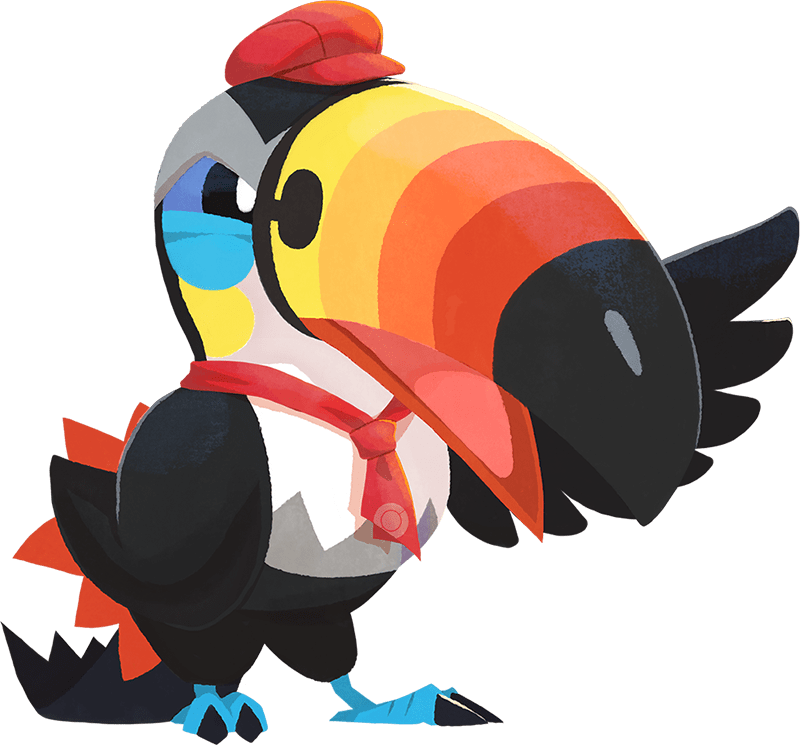 alpha_channel ambiguous_gender avian beak biped black_beak_tip black_body black_feathers blue_eyes blue_feet claws colored countershade_torso countershading eyebrows feathered_wings feathers featureless_crotch generation_7_pokemon lineless multicolored_beak nintendo official_art on_model orange_beak pink_tongue pok&eacute;mon_caf&eacute;_mix pokemon pokemon_(species) raised_wings red_beak red_outfit shaded solo sprite tongue toucannon video_games white_body white_countershading wings yellow_beak yellow_cheeks