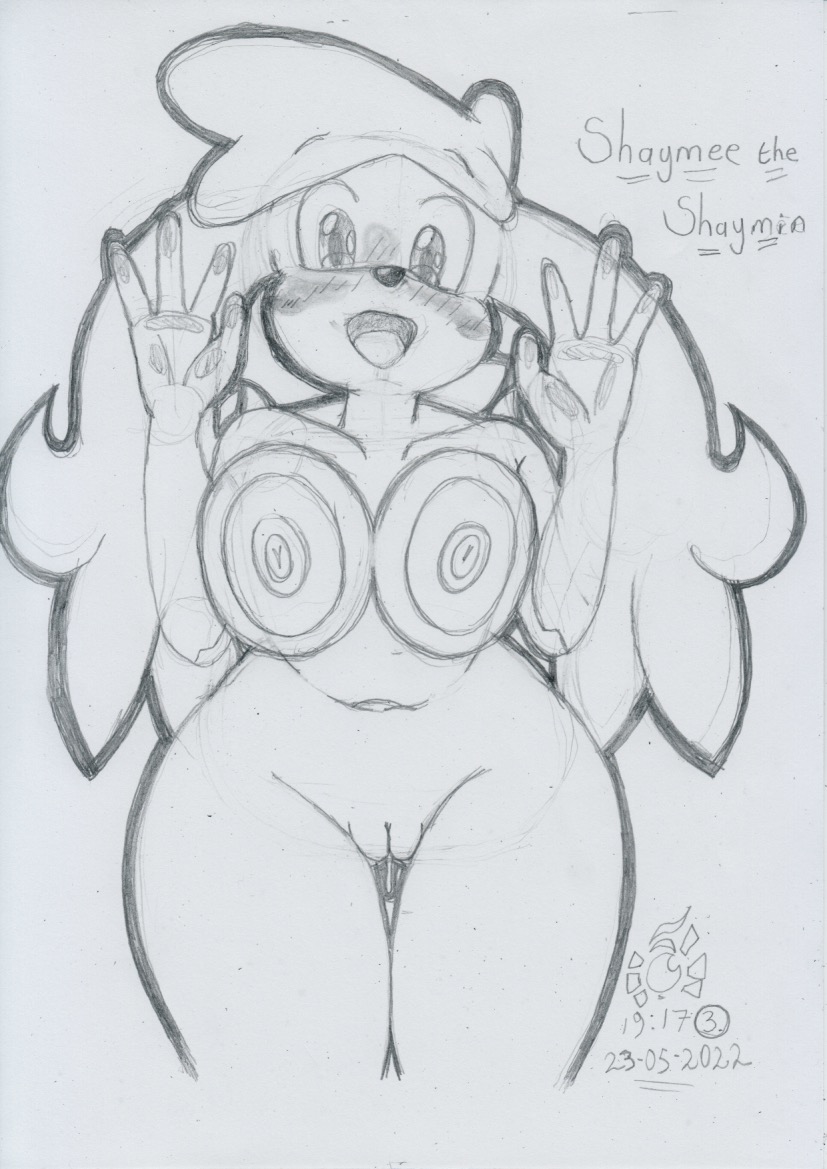 2022 against_surface anthro blush bodily_fluids breast_squish breasts female floppy_ears generation_4_pokemon genital_fluids genitals graphite_(artwork) leaning leaning_forward legendary_pokemon looking_at_viewer lunaris_parukia navel nintendo nipples nude on_glass open_mouth open_smile pokemon pokemon_(species) pokemorph pussy pussy_juice shaymee_(lunaris_parukia) shaymin sky_forme_shaymin smile smiling_at_viewer solo squish traditional_media_(artwork) video_games