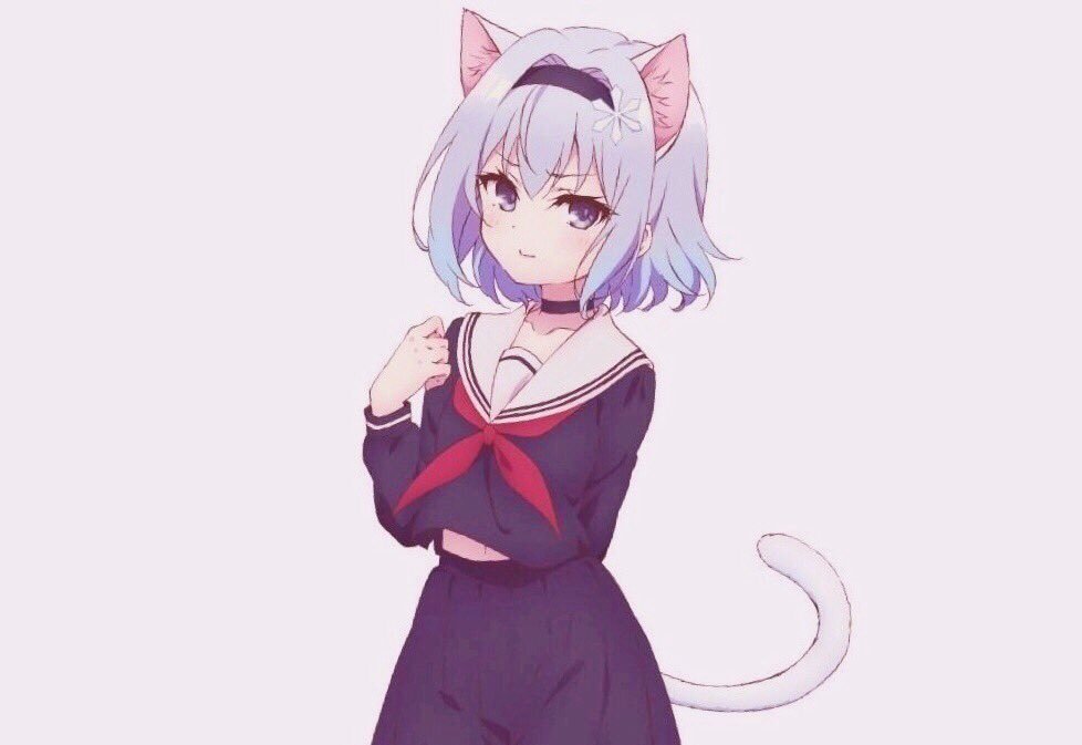 1girl animal_ears black_choker blue_hair cat_ears cat_tail choker closed_mouth hair_ornament hairband long_sleeves looking_at_viewer neckerchief red_neckerchief ryuuou_no_oshigoto! sailor_collar school_uniform serafuku short_hair solo sora_ginko tail upper_body yano_akane