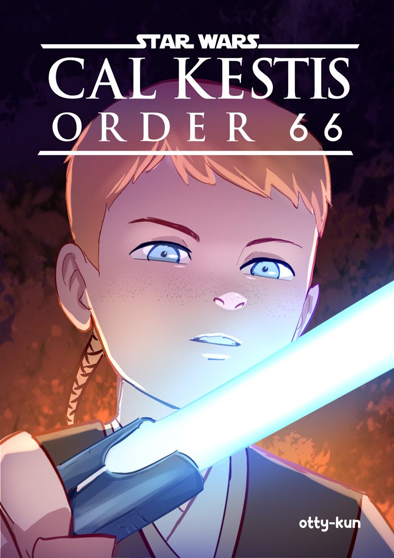 1boy artist_name blue_eyes braid cal_kestis child comic_cover energy_sword english_text freckles lightsaber looking_at_object male_focus orange_hair ottykyun single_braid solo star_wars sword weapon