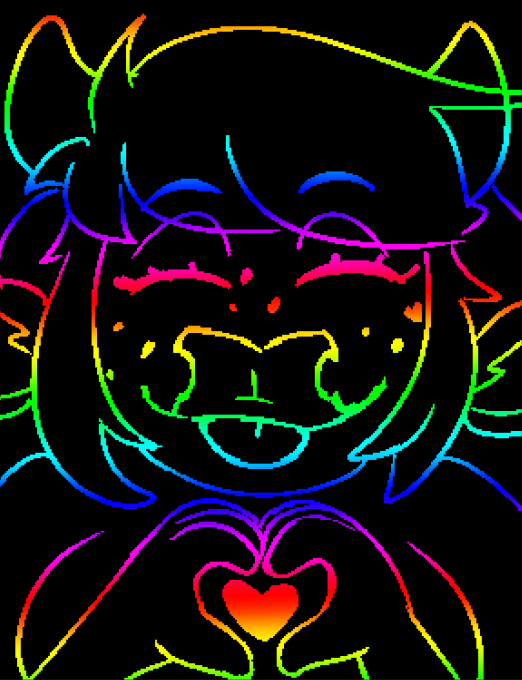 2024 2_horns abstract_art anthro black_background bovid bovine cattle doodle_dip eyebrow_through_hair eyebrows eyelashes eyes_closed female gesture hair hand_heart heart_symbol horn mammal minimalist momo_(doodle_dip) short_hair simple_background smile solo tongue tongue_out translucent translucent_hair