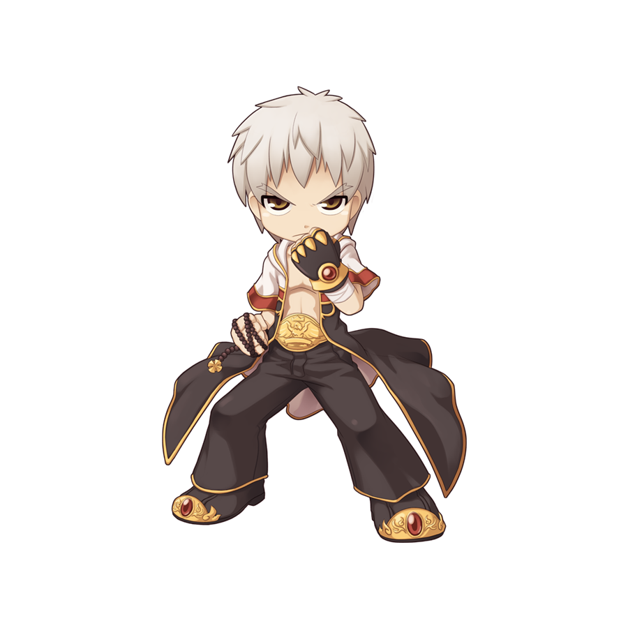 1boy beads black_coat black_footwear black_gloves black_pants brown_eyes championship_belt chibi clenched_hands closed_mouth coat fingerless_gloves frown full_body gloves gold_trim grey_hair holding holding_jewelry holding_necklace hood hood_down hooded_coat jewelry looking_at_viewer male_focus monk_(ragnarok_online) multicolored_coat necklace official_art open_clothes open_coat pants prayer_beads ragnarok_online shoes short_bangs short_hair short_sleeves simple_background single_glove solo standing tachi-e toned toned_male transparent_background white_coat yuichirou