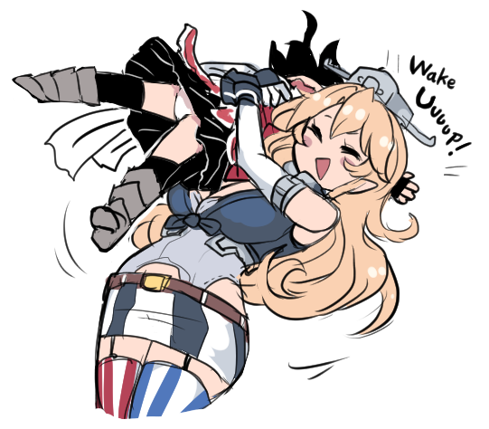 2girls american_flag asymmetrical_legwear black_hair blonde_hair closed_eyes elbow_gloves fingerless_gloves front-tie_top garter_straps gloves headgear iowa_(kancolle) kantai_collection lifting_person long_hair mismatched_legwear multiple_girls panties scarf school_uniform sendai_(kancolle) serafuku skirt smile striped_clothes striped_skirt striped_thighhighs terrajin thighhighs underwear vertical-striped_clothes vertical-striped_skirt vertical-striped_thighhighs white_background white_panties white_scarf