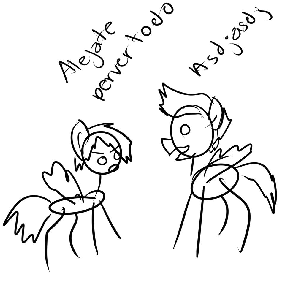 angry arturo_wolff duo duo_focus equid equine eye_contact fan_character female feral friendship_is_magic group guide_lines hasbro looking_at_another male male/female mammal my_little_pony mythological_creature mythological_equine mythology open_mouth pegasus poorly_drawn_lines simple_background spanish_text stick_figure text unknown_artist white_background wings