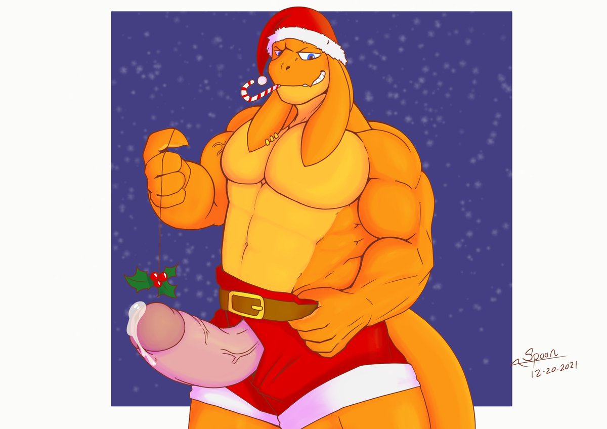 abs anthro bangaa beckoning belt biceps big_pecs blue)eyes bodily_fluids candy candy_cane candy_cane_in_mouth christmas christmas_clothing christmas_headwear claws clothing colored costume dessert dripping final_fantasy food genital_fluids genitals gesture hat headgear headwear holidays leaking_precum locke_(spoongod) looking_at_viewer male mistletoe muscular muscular_male orange_body pecs penis penis_through_fly piercing plant poking_out precum precum_drip santa_costume santa_hat sexy_santa shaded simple_background simple_shading smile smirk snow solo spoongod square_enix vein video_games