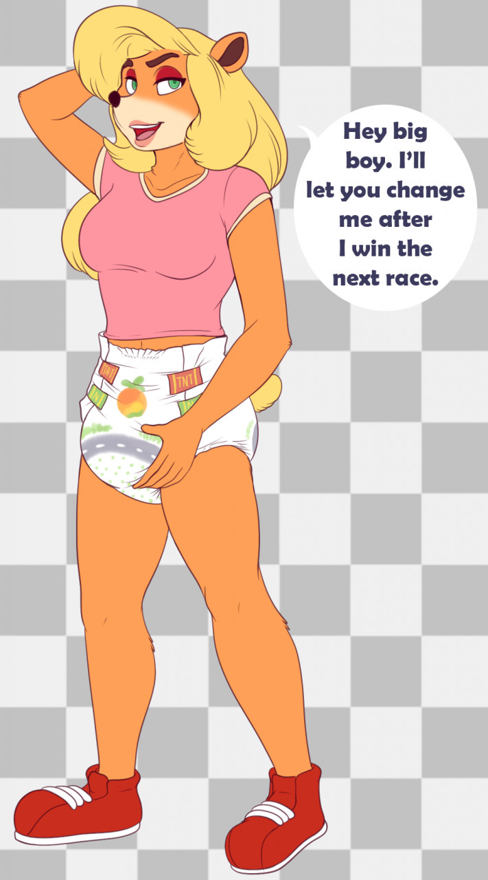 activision anthro carnival-tricks crash_bandicoot_(series) crash_team_racing_(series) dialogue diaper diaper_fetish female food fruit hair hi_res long_hair looking_at_viewer plant solo talking_to_viewer tawna_bandicoot text video_games wumpa_fruit