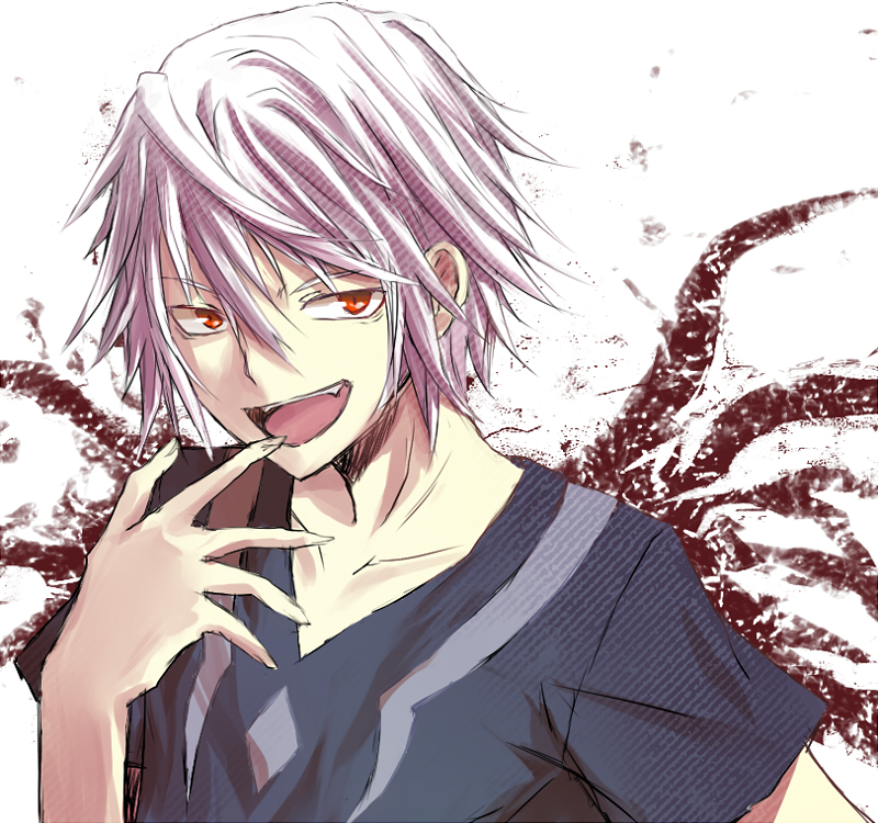 accelerator albino bad_id bad_pixiv_id male_focus open_mouth red_eyes shirt smile sol_(tvtjk7ubec) solo to_aru_majutsu_no_index white_hair