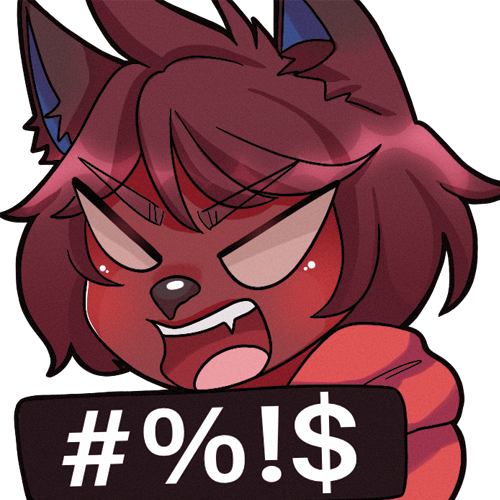 ambiguous_gender angry anthro blue_inner_ear canid canine censored chibi cute_expression cute_fangs fox foxxarie funny_face fur girly hair headshot_portrait inner_ear_fluff low_res mammal messy_hair narrowed_eyes portrait profanity red_body red_fur solo tuft unknown_artist