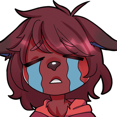 ambiguous_gender anthro blue_inner_ear bodily_fluids canid canine chibi cute_expression fox foxxarie fur girly hair headshot_portrait humanoid low_res mammal messy_hair portrait red_body red_fur sobbing solo tears unknown_artist