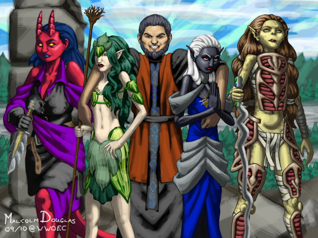 amulet armor beard black_body black_skin blue_hair bottomwear breasts brown_hair cleric clothed clothing dark_body dark_skin dress drow druid dungeons_and_dragons elf facial_hair female githyanki green_eyes green_hair group hair hasbro holding_object holding_sword holding_weapon human humanoid humanoid_pointy_ears jewelry knife loincloth magic_user malcolm_douglas male mammal melee_weapon no_pupils red_body red_eyes red_skin robe slim small_breasts smile staff sword thief tiefling tribal_spellcaster warrior weapon white_hair wizards_of_the_coast yellow_body yellow_eyes yellow_skin