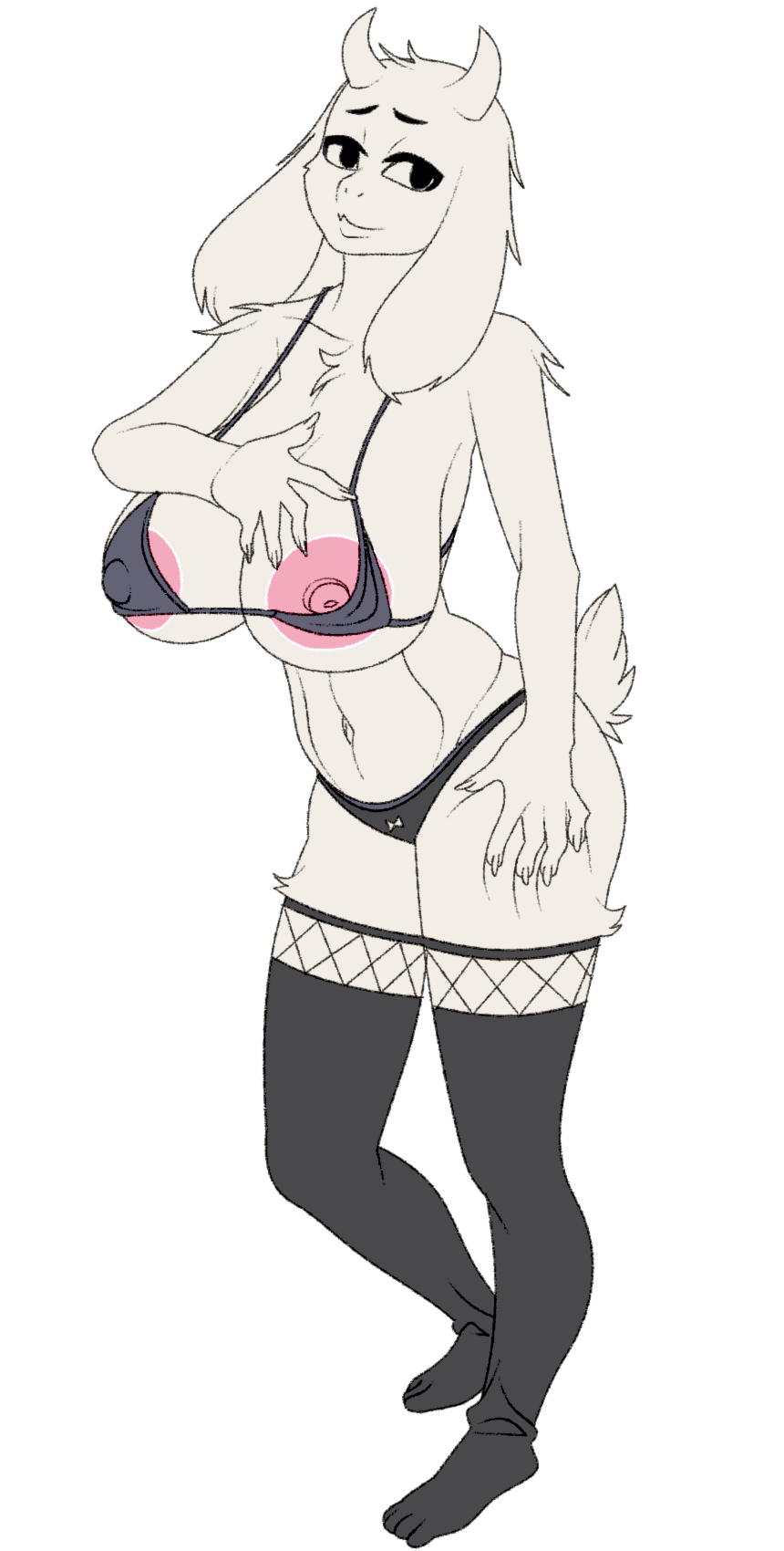 alpha_channel anthro big_breasts boss_monster bovid breasts caprine clothing female footwear fur goat hi_res kungishi mammal mature_female nude presentig_solo presenting presenting_breasts socks solo toriel touching_breasts touching_thigh undertale undertale_(series) video_games white_body white_fur