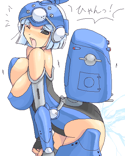 blue_hair blush breasts ghost_in_the_shell large_breasts lightning lowres mecha_musume noise_(tsuzuki) oekaki one_eye_closed personification solo tachikoma
