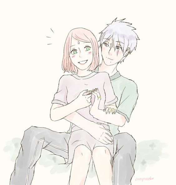 1boy 1girl female haruno_sakura hatake_kakashi male naruto naruto_(series) no_background pink_hair white_hair