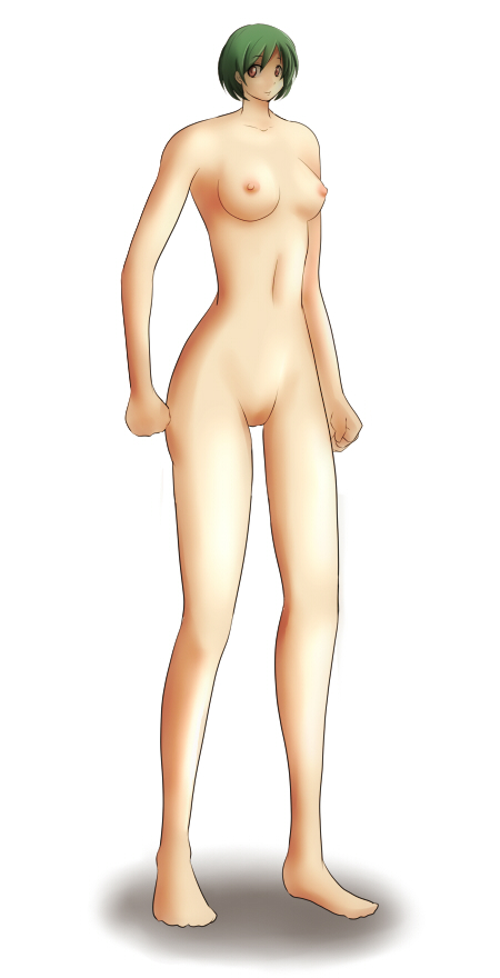 anatomical_nonsense ao_usagi bad_anatomy bad_proportions breasts brown_eyes green_hair kazami_yuuka long_legs medium_breasts nipples nude short_hair smile solo touhou what