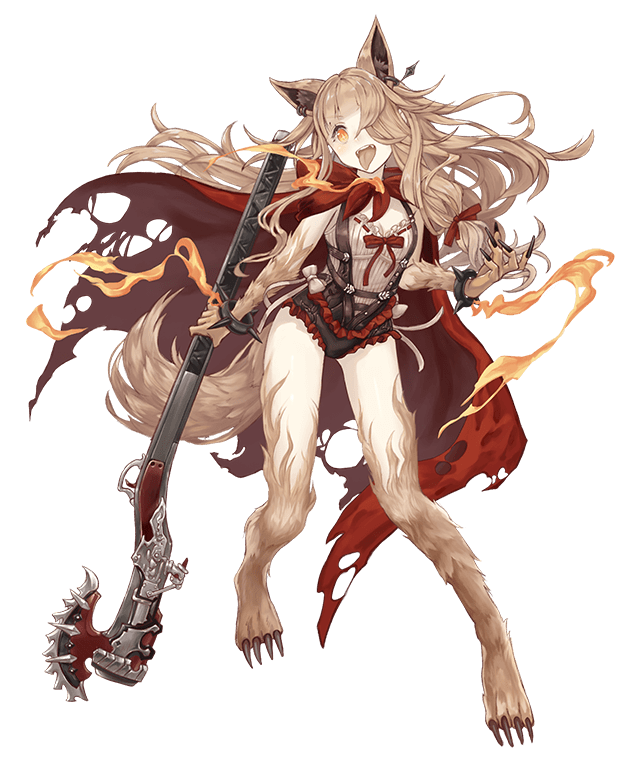 1girl animal_ear_fluff animal_ears blonde_hair bracelet claws cloak earrings frills full_body fur gun hair_over_one_eye hair_ribbon jewelry ji_no long_hair official_art orange_eyes red_riding_hood_(sinoalice) ribbon rifle sinoalice solo spiked_bracelet spikes tail tongue tongue_out torn_cloak torn_clothes transparent_background weapon wolf_ears wolf_girl wolf_tail
