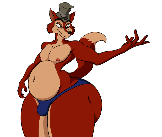 "honest"_john_foulfellow anthro belly big_butt butt canid canine chubby_male clothing fox fur hat headgear headwear lickerdemon male mamal mammal mostly_nude mostly_nude_anthro navel nipples pose slightly_chubby smile solo solo_focus thong underwear wide_hips