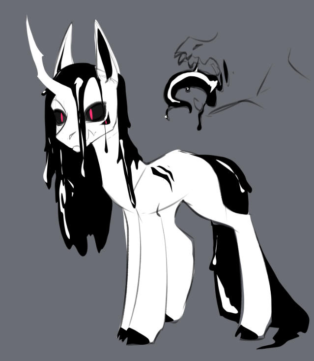 black_hair black_saliva black_sclera black_tail black_tongue bodily_fluids cloven_hooves constricted_pupils crooked_horn feral goo_creature hair hooves jagged_mouth male monster_pony multi_eye neeble open_mouth pupils red_eyes saliva scar slime small_pupils solo tongue unusual_bodily_fluids unusual_saliva vincher wet_mane wet_tail white_body