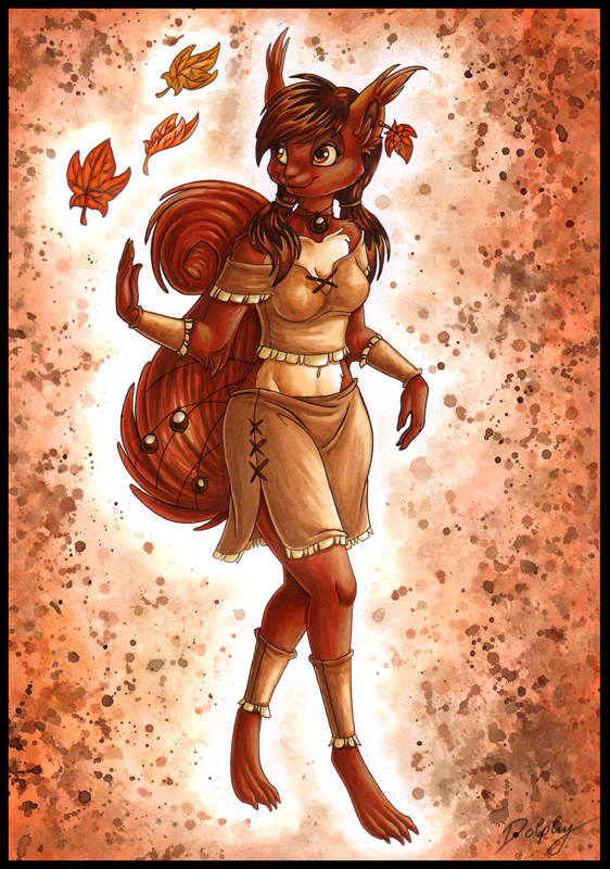 anthro autumn clothing dolphydolphiana female leaf mammal rodent sciurid solo