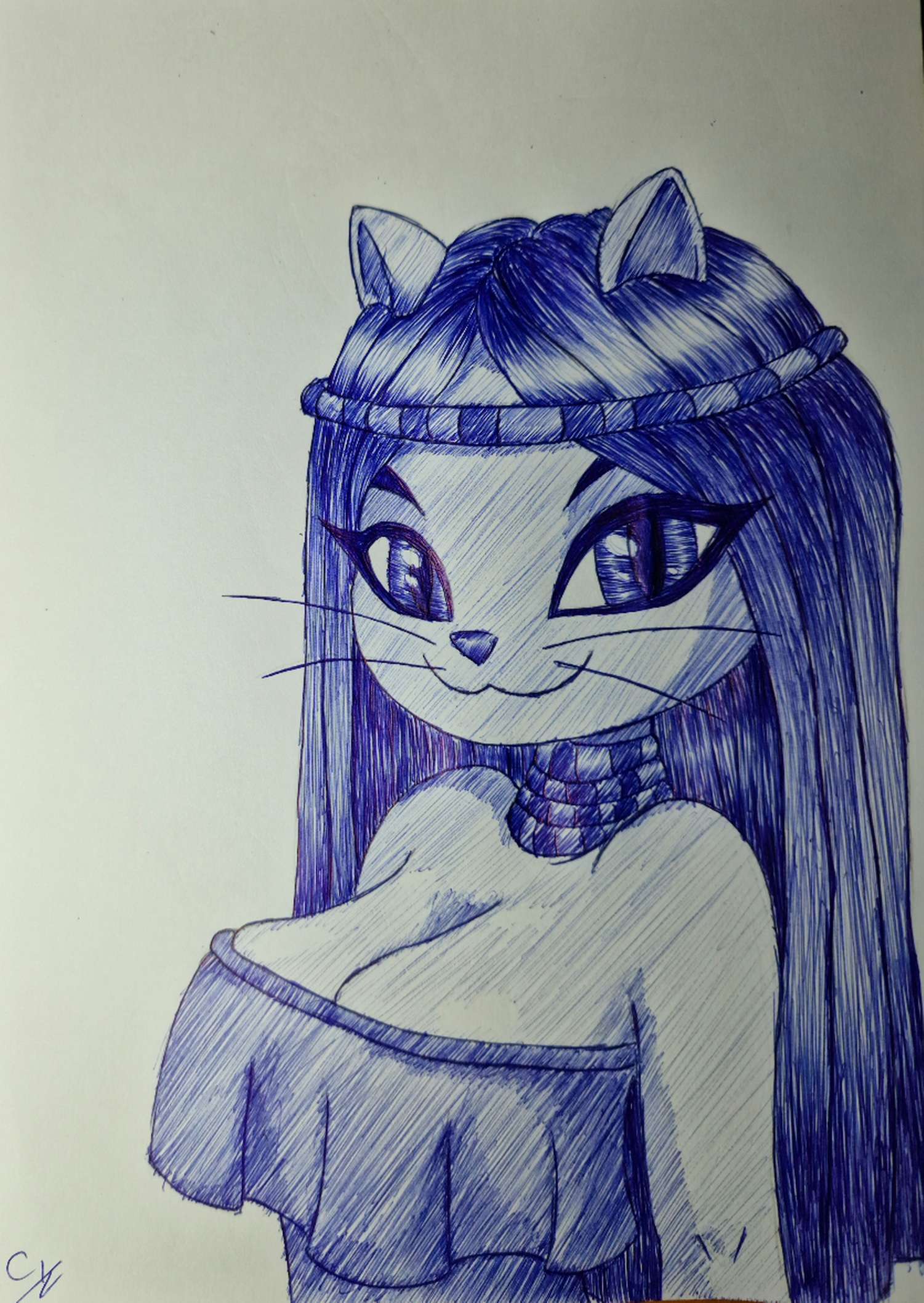 2d_(artwork) anthro ballpoint_pen big_breasts big_eyes breasts cat_city cicuska_(cat_city) clothed clothing enginseer_cyvius felid feline female hair hi_res long_hair mammal monochrome pen solo traditional_media_(artwork) whiskers