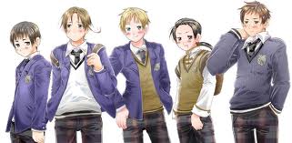axis_powers_hetalia blonde_hair boots brown_hair everyone glasses group group_shot jewelry lowres many_people necklace red_hair safe scarf socks