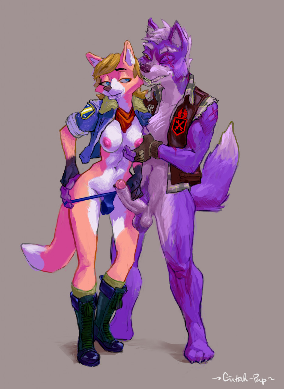 anthro breast_grab breasts canid canine canis clothing couple_(disambiguation) crossgender cuddling duo female fox fox_mccloud guttahpup hand_on_breast handjob hi_res invalid_tag male male/female mammal military military_uniform nintendo penile sex star_fox undressing uniform video_games vupline wolf wolf_o'donnell