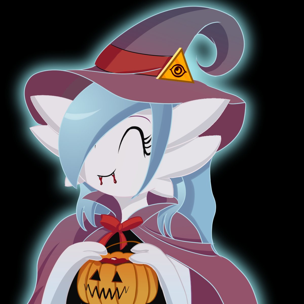 3_fingers ^_^ black_background blood blue_hair bodily_fluids candy_bucket cape clothing divifilly eyes_closed fangs feet female fingers gardevoir generation_3_pokemon hair hair_over_eye halloween hat headgear headwear hi_res holding_pumpkin holidays humanoid icon illuminati jack-o'-lantern long_hair nintendo one_eye_obstructed pokemon pokemon_(species) shiny_pokemon simple_background smile soles video_games witch_costume witch_hat