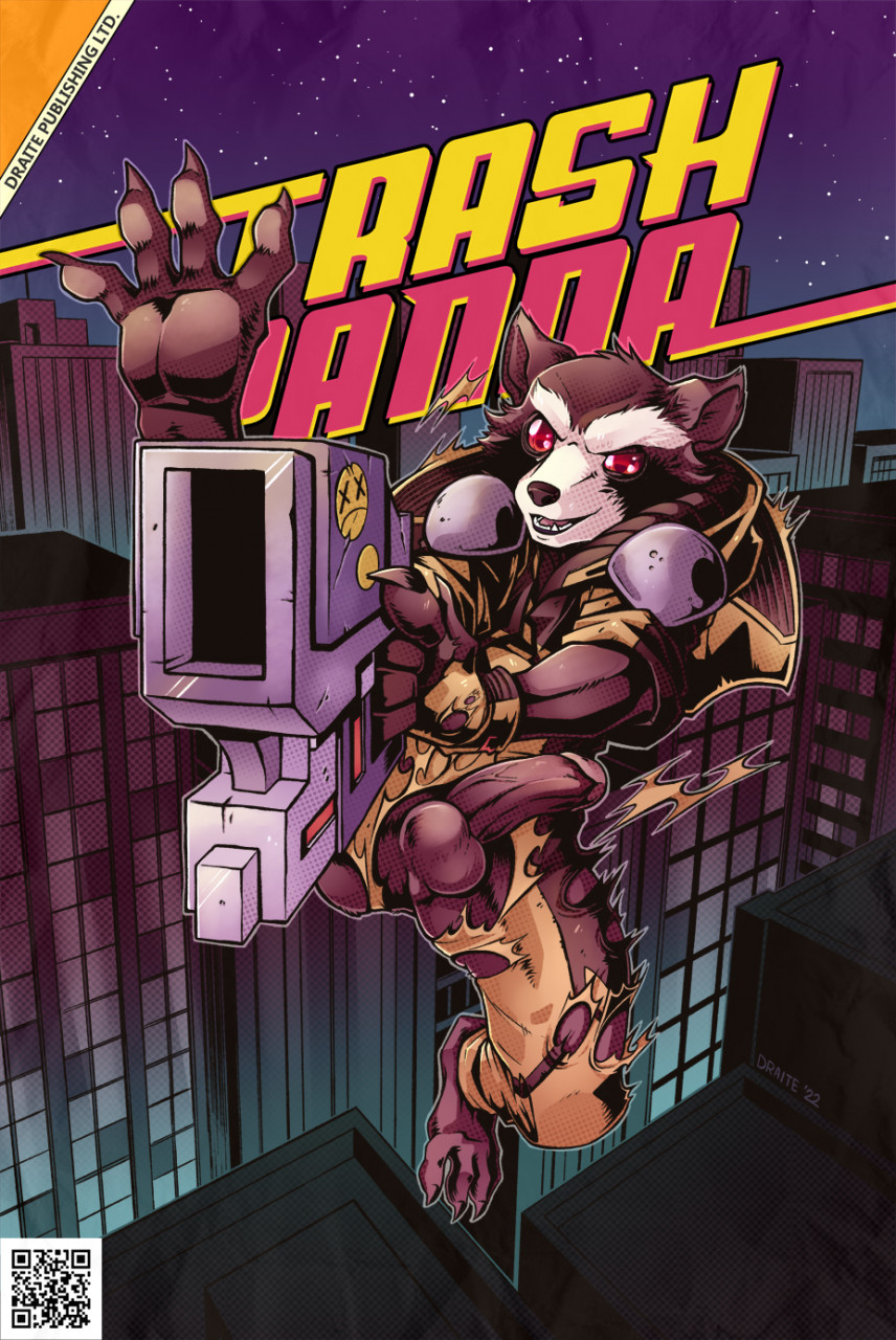 action_pose anthro background_text balls city city_background cityscape clothed clothing cover_art draite feet genitals guardians_of_the_galaxy gun hi_res laser_gun male mammal marvel night partially_clothed paws penis pose procyonid raccoon ranged_weapon rocket_raccoon sky solo tearing_clothing torn_clothing weapon