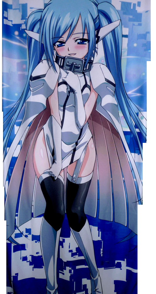 artist_request blue_eyes blush dakimakura naughty_face nymph_(sora_no_otoshimono) solo sora_no_otoshimono thighhighs wings