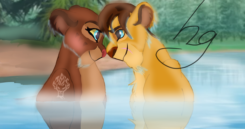 disney duo embrace felid female feral hayden(tlg) hug king_hg_1 lily(tlg) lion love male male/female mammal pantherine plant teenager the_lion_guard the_lion_king tree video_games water young