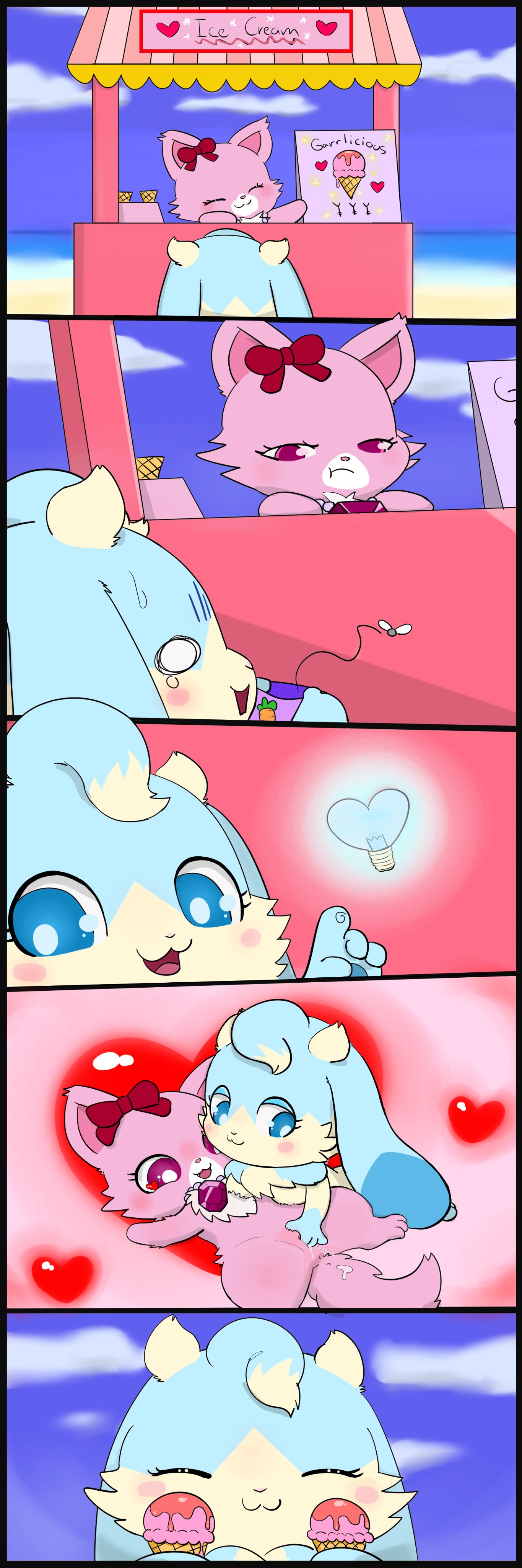 &lt;3 &lt;3_eyes absurd_res anthro arthropod bangs blue_body blue_eyes blue_fur blush bodily_fluids breasts carrot chest_tuft chibi comic dessert dipteran domestic_cat drugolld duo ejaculation fan_character felid feline felis female female/female fingering fluffy fluffy_tail food fur garnet_(jewelpet) genital_fluids hi_res holding_wallet ice_cream ice_cream_cone ice_cream_stand insect jewelpet jewelry lagomorph leporid lightbulb looking_pleasured mammal necklace no_sound penetration persian_cat pink_body pink_eyes pink_fur plant pouty pussy_ejaculation pussy_juice pussy_juice_on_hand pussy_juice_on_tail pyritie_(pyritie) rabbit ribbons sanrio sexual_favor short_stack smile spread_legs spreading strawberry_syrup sweat sweatdrop tears tuft vaginal vaginal_penetration vegetable wallet