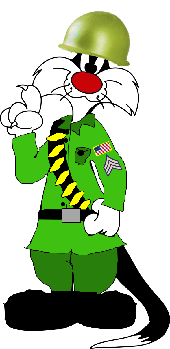 2005abelantifurros allied america_flag anthro armor army_uniform domestic_cat felid feline felis green_uniform headgear helmet hi_res looney_tunes male mammal sargent soldier soldier_uniform solo stars_and_stripes sylvester sylvester_cat united_states_of_america us_army warner_brothers warrior world_war_2