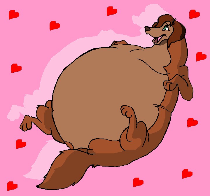 &lt;3 2009 all_dogs_go_to_heaven belly big_belly brown_body brown_fur canid canine canis domestic_dog don_bluth female feral fur hair happy hectorthewolf lying mammal morbidly_obese morbidly_obese_female morbidly_obese_feral nude obese obese_female obese_feral on_back open_mouth overweight overweight_female overweight_feral paws sasha_la_fleur smile solo tail_between_legs