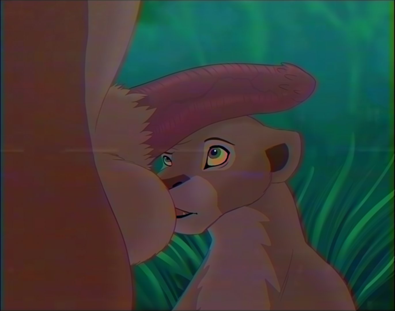 balls big_balls big_penis cubikore disney duo erection felid female feral feral_on_feral genitals lion looking_at_viewer looking_up male male/female mammal nala on_model open_mouth pantherine penile_spines penis penis_on_head simba the_lion_king vhs vintage