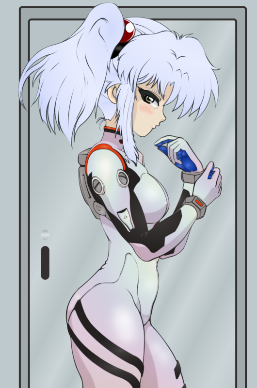 ayanami_rei ayanami_rei_(cosplay) black_eyes blue_hair bodysuit cosplay hoshino_ruri kidou_senkan_nadesico long_hair lupus md5_mismatch neon_genesis_evangelion plugsuit solo twintails white_bodysuit