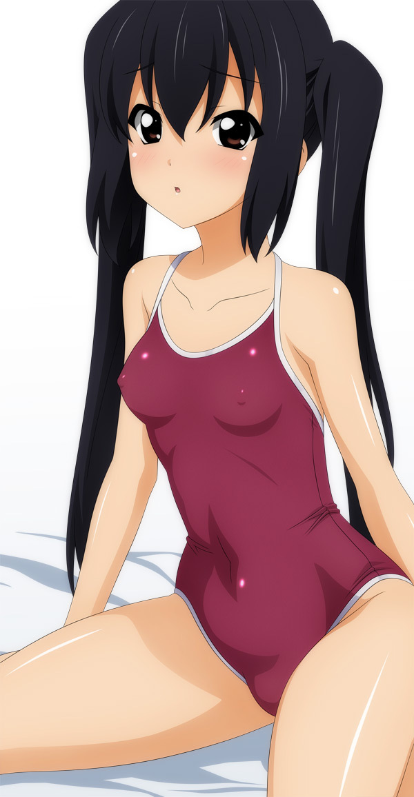 alternate_color black_hair breasts brown_eyes competition_school_swimsuit competition_swimsuit covered_nipples k-on! long_hair nakano_azusa one-piece_swimsuit red_swimsuit small_breasts solo sugimura_tomokazu swimsuit twintails