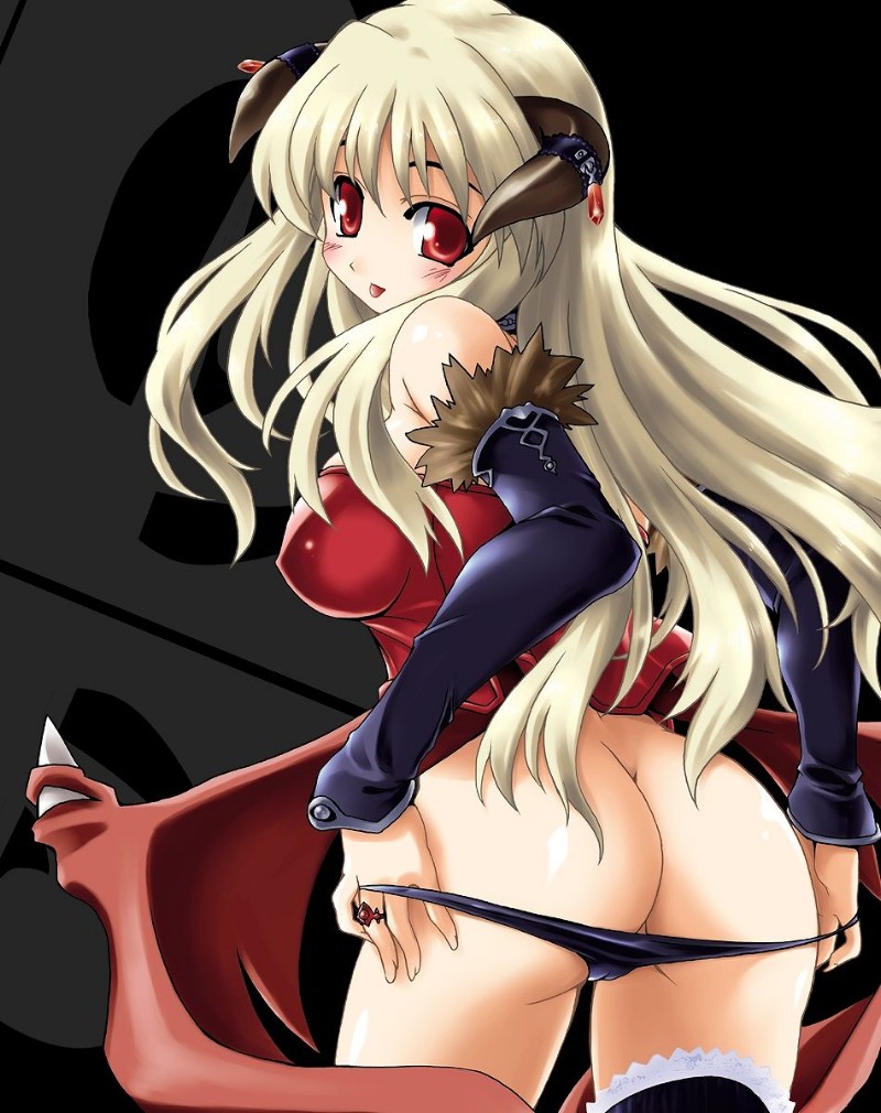 :p artist_request ass blonde_hair blush breasts cameltoe covered_nipples demon_girl detached_sleeves elbow_gloves garters gloves horns jewelry large_breasts long_hair panties panty_pull ragnarok_online red_eyes ring solo succubus succubus_(ragnarok_online) thighhighs tongue tongue_out underwear wings