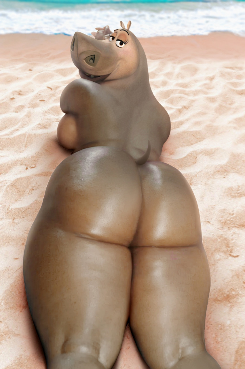 anthro beach big_breasts big_butt breasts butt common_hippopotamus dreamworks edit female gloria_the_hippopotamus hi_res hippopotamid huge_butt humanoid looking_at_viewer looking_back madagascar_(series) mammal nude outside photo_background photo_manipulation photomorph sand sea seaside smile solo thick_thighs venjiiart water wide_hips