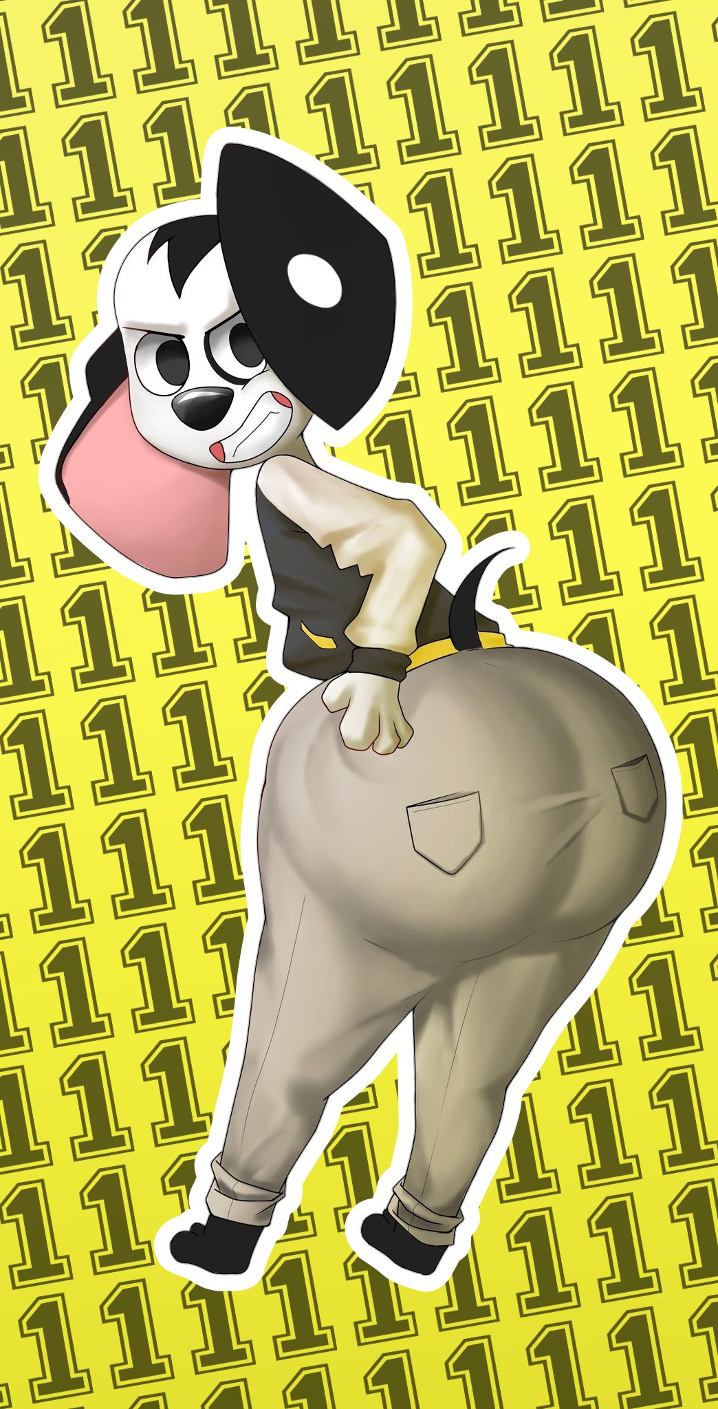 101_dalmatian_street 101_dalmatians anthro big_butt bottomwear bubble_butt butt butt_jiggle butt_slap canid canine canis clothed clothing dalmatian dante59 dimitri_1_(101_dalmatians) dimitri_trio_(101_dalmatians) disney domestic_dog edit fully_clothed hand_on_butt hi_res jacket jiggling letterman_jacket male male_focus mammal pants rann_dalmatian simple_background slap smile smirk solo spanking taunting tight_clothing topwear yellow_background