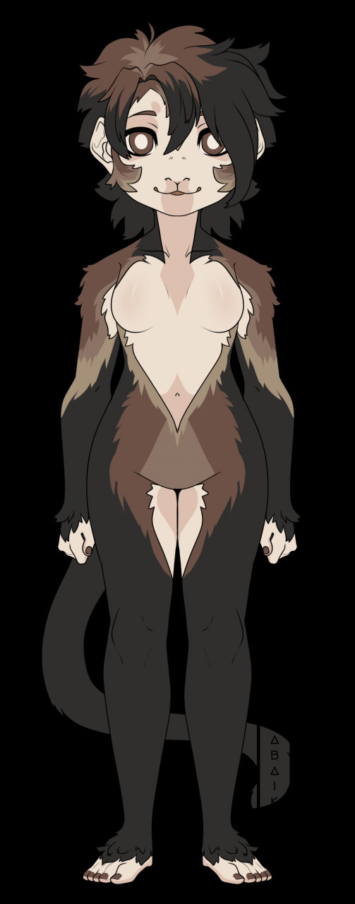 anthro black_background black_body black_fur brown_body brown_eyes brown_fur capuchin_monkey cebid female fur haplorhine hi_res maddie_(deexcoffee) mammal model_sheet monkey nabaiki new_world_monkey primate simple_background solo