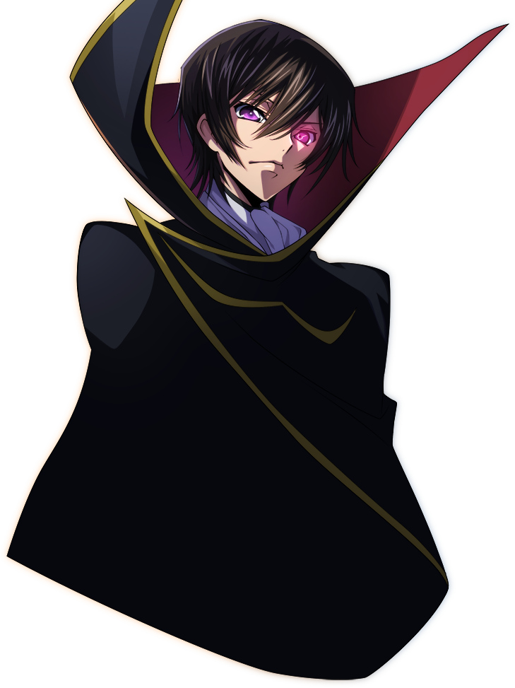 1boy artist_request ascot black_cape black_hair cape closed_mouth code_geass code_geass:_lost_stories cropped_torso geass glowing glowing_eye gold_trim hair_between_eyes high_collar lelouch_vi_britannia looking_at_viewer male_focus non-web_source official_art purple_eyes short_hair sidelocks simple_background solo transparent_background two-sided_cape two-sided_fabric upper_body v-shaped_eyebrows white_ascot