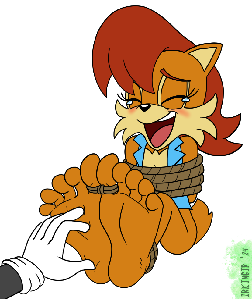 5_toes ankles_tied anthro archie_comics bdsm blush bodily_fluids bondage bound brown_body brown_fur chipmunk crying_laughing feet female fur ground_squirrel hair hands_behind_back humanoid_feet irkingir laugh mammal plantigrade red_hair restraints rodent rope rope_bondage sally_acorn sciurid sega solo sonic_the_hedgehog_(archie) sonic_the_hedgehog_(comics) sonic_the_hedgehog_(series) tears tickle_torture tickling tickling_feet toes toes_tied