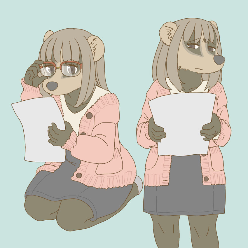 1:1 anthro badger clothed clothing ekaki510 eyewear female glasses japanese_badger kemono mammal meles mustelid musteline paper solo