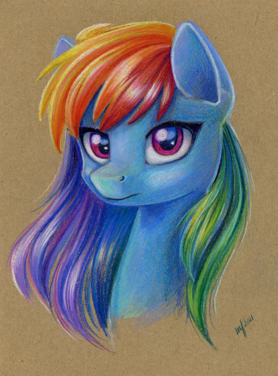 2021 blue_body bust_portrait colored_pencil_(artwork) equid equine eyelashes female feral friendship_is_magic hair hasbro hi_res horse looking_at_viewer mammal maytee multicolored_hair my_little_pony pegasus pony portrait rainbow_dash_(mlp) rainbow_hair signature solo three-quarter_portrait traditional_media_(artwork) wings