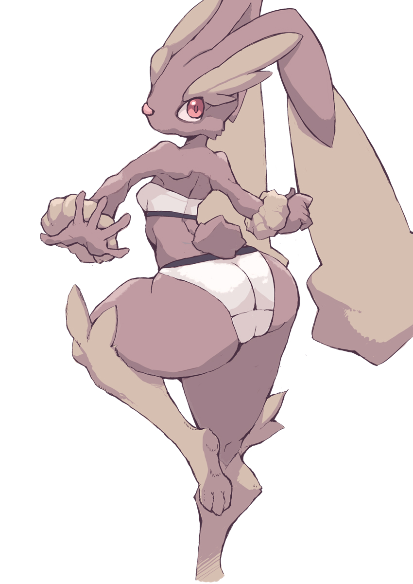 2024 5_fingers anthro breasts butt clothed clothing feet female fingers fur generation_4_pokemon hi_res looking_at-viewer lopunny multicolored_body multicolored_ears multicolored_fur nintendo pokemon pokemon_(species) simple_background soles solo two_tone_ears white_background white_clothing yoblo