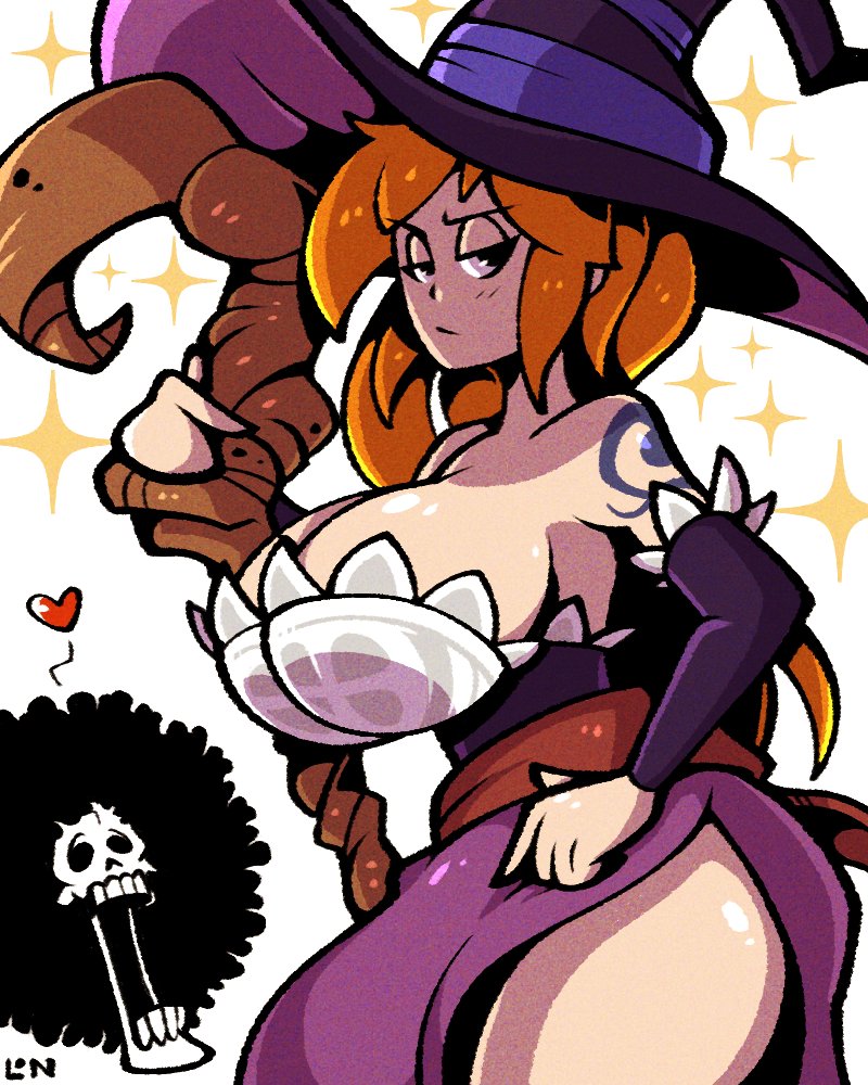 1boy 1girl arm_tattoo bare_legs breasts cleavage cosplay dragon's_crown holding holding_staff large_breasts legendofnerd nami_(one_piece) one_piece orange_hair solo_focus sorceress_(dragon's_crown) sorceress_(dragon's_crown)_(cosplay) staff tattoo thighs