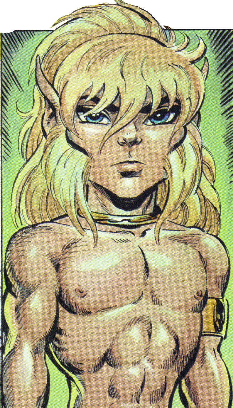 1boy cutter elf elfquest highres male male_focus muscle nipples pointy_ears solo topless wolfrider