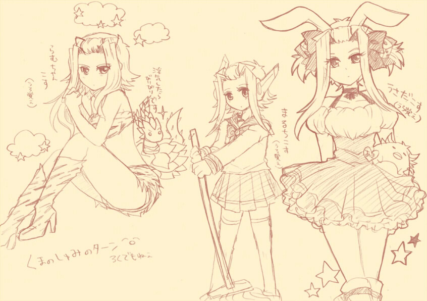 animal_ears bunny_ears cosplay di_gi_charat izayoi_aki lum_(cosplay) rabi_en_rose sketch urusei_yatsura usada_hikaru yu-gi-oh! yugioh_5d's yuu-gi-ou_5d's