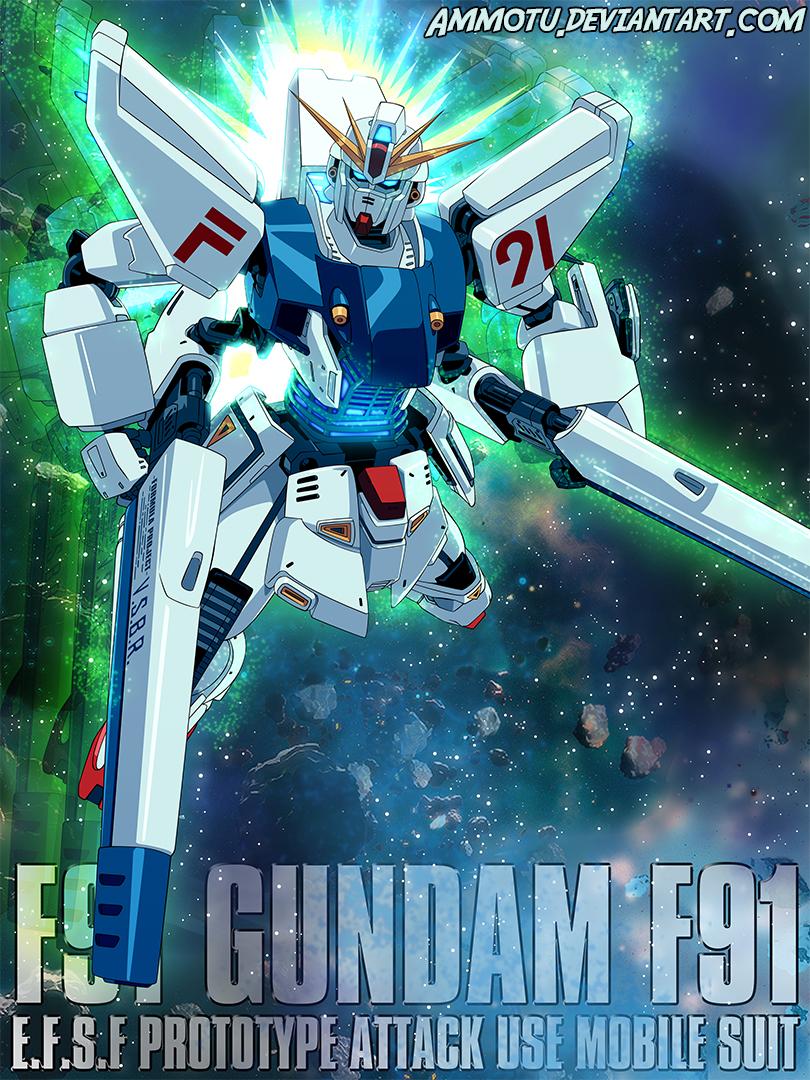 afterimage ammotu beam_cannon blue_eyes cable character_name deviantart_username double_beam_cannon energy english_commentary f91_gundam glowing gundam gundam_f91 machinery mecha mecha_focus mobile_suit no_humans photoshop_(medium) robot science_fiction signature space star_(sky) thrusters v-fin weapon