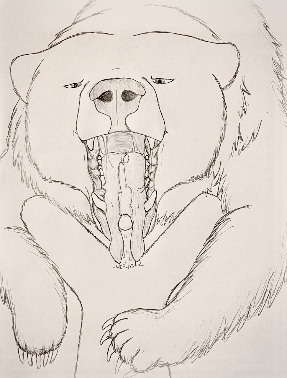 ambiguous_gender anthro anthro_on_feral bestiality bodily_fluids brown_bear claws cum cum_in_mouth cum_inside cumshot cumshot_in_mouth duo ejaculation fellatio feral genital_fluids genitals graphite_(artwork) grizzly_bear hgythshs hi_res larger_ambiguous larger_feral licking male mammal monochrome mouth_shot nude open_mouth oral oversized_oral pencil_(artwork) penile penis penis_lick presenting_mouth saliva saliva_string sex size_difference size_play smaller_anthro smaller_male tongue tongue_out tongue_taco traditional_media_(artwork) ursid ursine